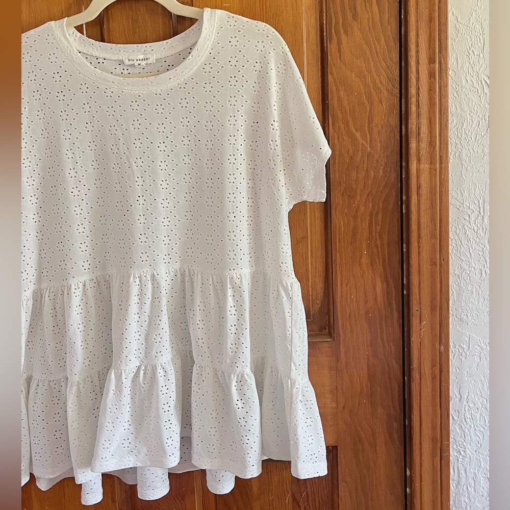 Blu Pepper White Eyelet Ruffle Blouse